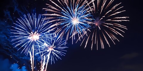 Fireworks exploding in the night sky, symbolizing celebration and festivity, suitable for event and celebration themes.