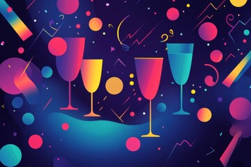 Poster - Vibrant modern party logo featuring abstract icons and minimal typography design for celebratory events