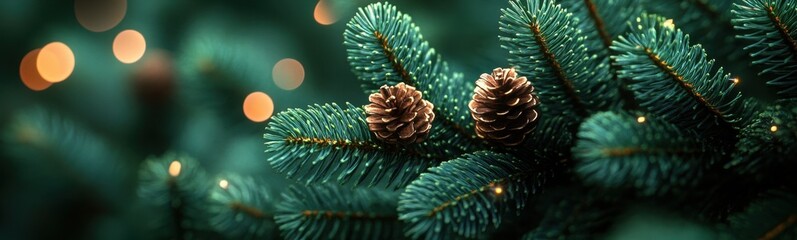pine cones on a pine tree branch plant background banner