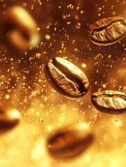 Poster - Experiencing the elegance of coffee beans morphing into golden droplets under soft glimmers of light