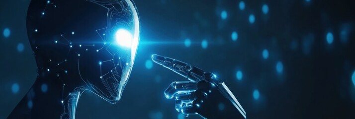 Leinwandbilder - Man interacts with advanced AI technology in a futuristic setting to generate creative responses through a command prompt