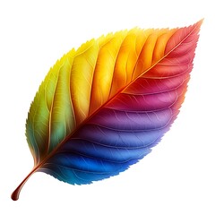 Wall Mural - A vibrant, multicolored leaf showcasing a gradient of hues, blending from yellow to blue, symbolizing nature's beauty and creativity.