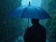 © kukuruyuk - Person Standing Under Umbrella in Rainy Weather Back View Perspective