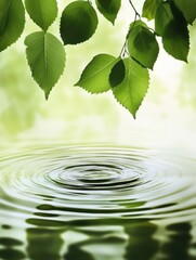 Aufkleber - Soft ripples and subtle reflections create a tranquil atmosphere in a minimalist water setting surrounded by vibrant green leaves