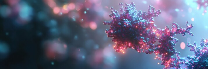 Leinwandbilder - Molecular-level view of AAV virus particle showcasing intricate protein structure and bioluminescent glow in high-definition rendering