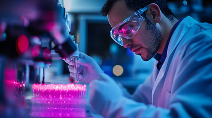 Wall Mural - a biochemist developing targeted drug delivery systems using nanoparticles, lab with drug formulatio