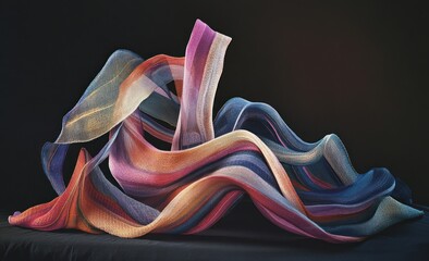 Wall Mural - Colorful woven fabric displayed in a graceful and abstract formation