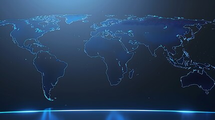 the glowing outline of the world map on a dark blue backdrop
