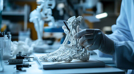 Wall Mural - a biomedical engineer designing robotic prosthetics, clean lab with robotic arms and medical testing