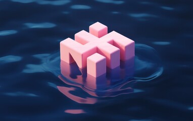 Wall Mural - a pink three dimensional symbol floating on the water surface