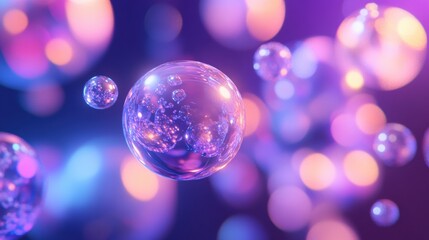 Fototapete - Floating holographic spheres create a sleek digital art composition with glowing reflections in a minimalistic futuristic space