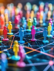 Aufkleber - Colorful figures on digital grid highlight diverse customer insights and impact on personalized marketing strategies in a connected landscape