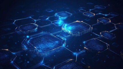 Illuminated Hexagonal Structures Connected and Illuminated with Glowing Lines