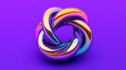 Poster - Iridescent torus knot rotating on purple background