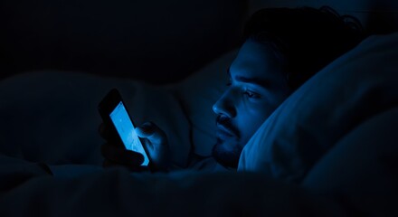 Man Using Smartphone in Bed at Night: The Impact of Blue Light on Sleep