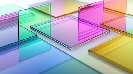 Aufkleber - Colorful glass panels creating abstract composition on white background
