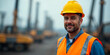 © Anuyj - Focused engineer watching paving equipment lay fresh asphalt on a highway, detailed construction site, moving cars in the background. Engineer Oversight, Road Maintenance