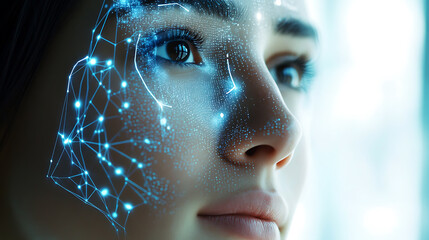 Wall Mural - a machine learning developer improving ai algorithms for facial recognition in security systems, off