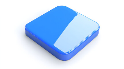 Wall Mural - blank mobile application icon, button - blue square with round corners. 3d rendering, white backgrou