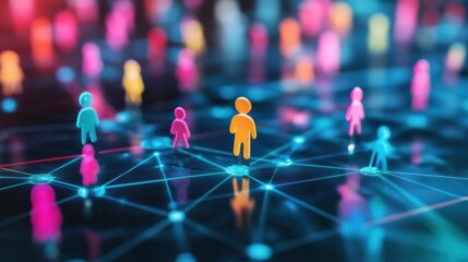 Aufkleber - Colorful figures represent diverse customer insights on a digital grid for personalized marketing strategies