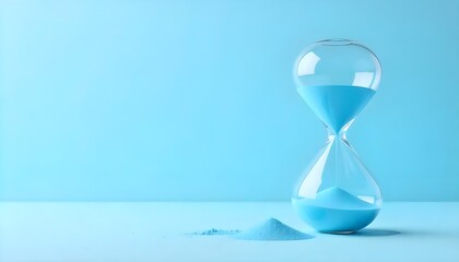 Leinwandbilder - A minimalist composition featuring an hourglass with blue sand against a soft blue background