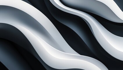 Wall Mural - Abstract image featuring curved white and dark gray elements smoothly interacting