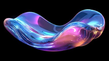 Wall Mural - Iridescent, flowing, abstract form with vibrant blue and pink hues