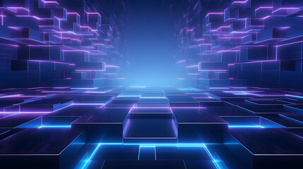 Wall Mural - 3d rendering of blue and purple abstract geometric background. scene for advertising, technology, sh