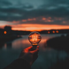 Poster - Take A Wild Guess Day Illuminating Innovation - Vintage Filament Bulb Sparks Creative Mindset for Digital Entrepreneurs and Wellness Strategists in Transformative Sunset Landscape