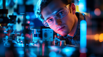 Wall Mural - a quantum computing engineer working on quantum machine learning algorithms for optimization, lab wi