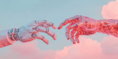 Poster - Ethereal AI Collaboration Next-Gen Healthcare Innovation Visualizing Human-Robotic Synergy in Pastel Technological Connectivity