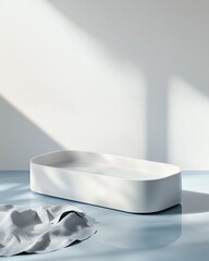 Aufkleber - Minimalist Product Display Sleek White Podium on Soft Blue - Contemporary Design for Premium Branding, Digital Marketing and Creative Merchandising