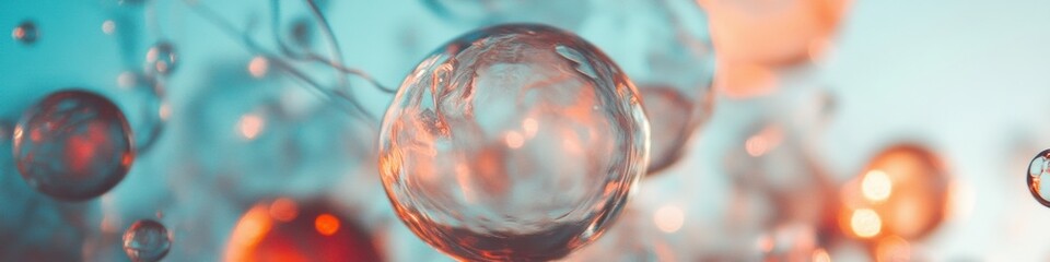 Aufkleber - Holographic Molecular Fusion Immersive Biotech Visualization with Soft Pastel Chromatic Spheres - Innovative Scientific Research and Digital Transformation Aesthetic