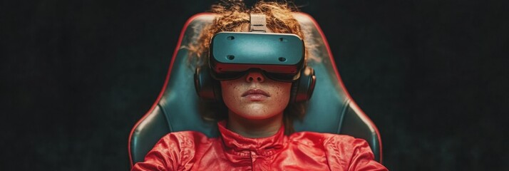 Fototapete - Immersive Gaming Revolution Next-Gen Virtual Reality Experience with High-Performance Racing Simulator for Gen Z Digital Entertainment Pioneers
