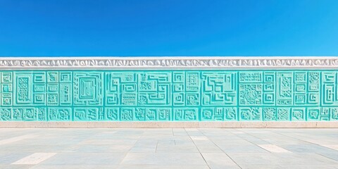 Aufkleber - Minimalist Cultural Heritage Wall Turquoise Geometric Mural Design Exploring Architectural Symbolism in Urban Public Space Branding