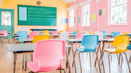 Aufkleber - Maximalist Learning Spaces Vibrant Gen Z Classroom Design with Color-Pop Furniture, Innovative Educational Environments for Next-Gen Digital Engagement