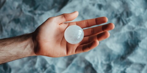 Fototapete - Ethereal Tech Minimalism Holographic Sphere of Innovation in Hand - Futuristic Digital Design, Cutting-Edge Conceptual Visualization for Next-Gen Creative Industries