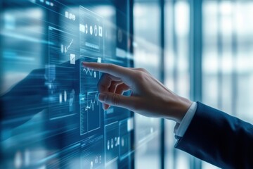 Fototapete - Immersive Data Visualization AI-Driven Analytics Dashboard Transforming Business Intelligence with Next-Gen Interactive Touchscreen Technology for Strategic Decision Making