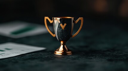 Poster - Metallic Success Manifesto Sleek Golden Trophy Illuminating Corporate Achievement in High-Performance Analytics Ecosystem - Next-Gen Business Visualization