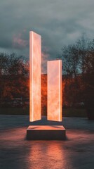 Aufkleber - Liminal Luminescence Ethereal Translucent Monolith Sculpture Illuminating Urban Twilight - Immersive Architectural Storytelling in Ambient Light Design