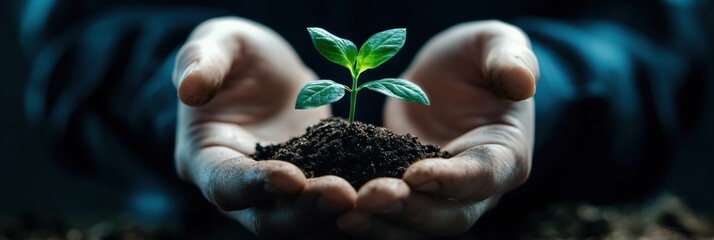 Aufkleber - Collaborative Green Innovation Corporate Sustainability Leadership Visualized Through Nurturing Hands Cultivating Hope, Environmental Commitment and Emerging ESG Strategic Growth