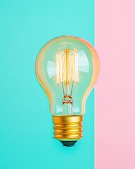 Leinwandbilder - Vibrant Minimalist Innovation Translucent Edison Bulb on Pastel Color Block - Creative Technology Inspiration for Digital Entrepreneurs and Design Thinkers