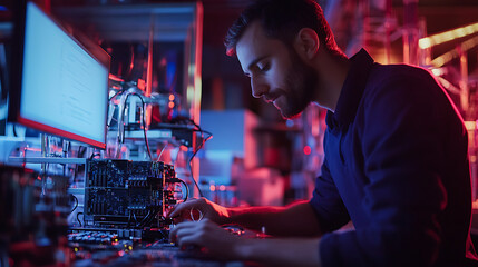 Wall Mural - a quantum cryptography expert developing secure communication systems using quantum encryption, lab 