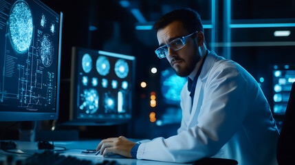 Wall Mural - a quantum machine learning researcher developing hybrid algorithms for quantum computing, research o