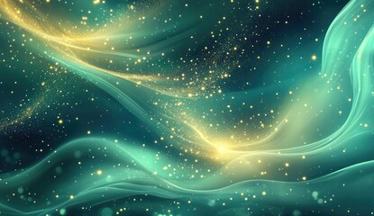 Wall Mural - Abstract ethereal swirling nebula with golden particles