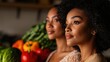 © Jiraphat - Two women pose with fresh vegetables, showcasing a vibrant assortment of produce, highlighting health and wellness.