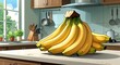 © Earl - A bunch of bananas resting on a kitchen counter healthy food anime cartoon style illustration artwork design background