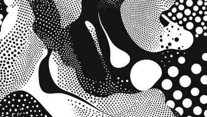 Wall Mural - Black and White Abstract Composition Featuring Dot Patterns and Shapes