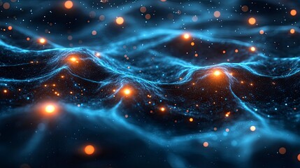 Abstract representation of neural networks with glowing nodes and connections against a deep space background