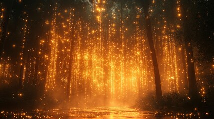 Digital rain of glowing symbols forming interconnected patterns against a dark backdrop